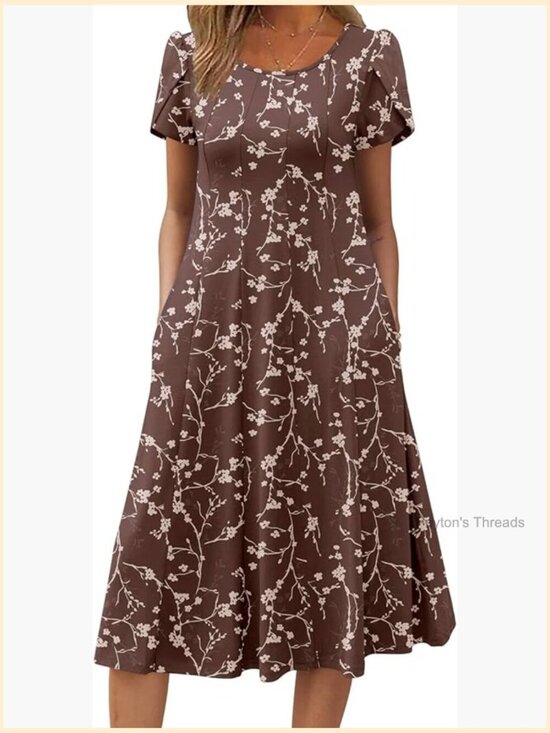 Dresses & Skirts - Womens Casual Summer Midi Dress Short Sleeve Flare Loose Flowy Beach Sundress